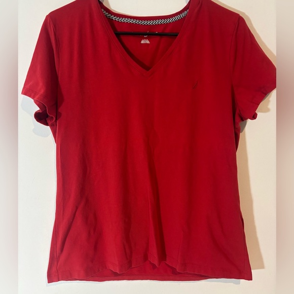 Nautica Tops - Nautica Jeans Women Large Red VNeck Fitted Short Sleeve Tshirt Casual Preppy